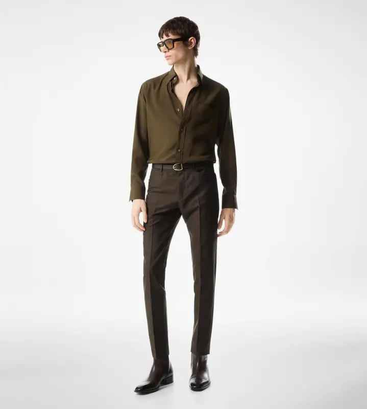 CREPE SATIN FLUID FIT SHIRT BROWN online